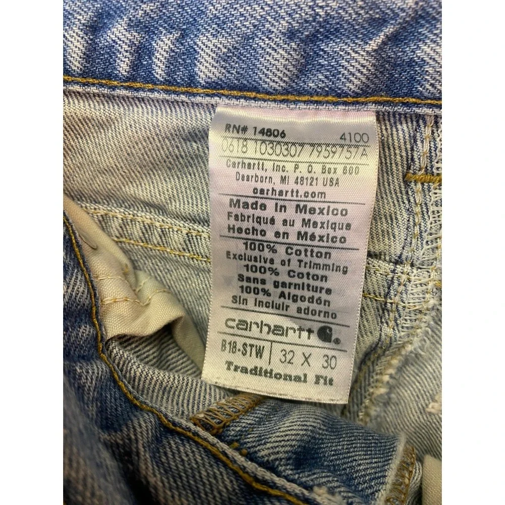 Carhartt Mens Distressed Light Wash Denim Work Jeans Straight Leg 29x27 Vintage